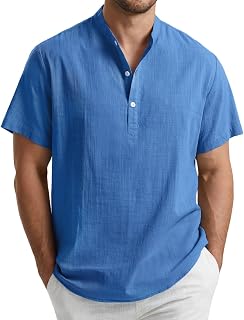 Enlision Men's Linen Shirt Short Sleeve Summer Casual Shirts for Men Mao Collar Ibicenca Button T Shirt Cotton Solid Color Clothing S-4XL