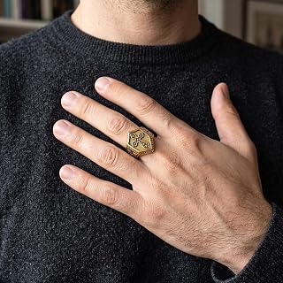Bague de protection en acier inoxydable avec chevaliers templiers pour homme Doré/argenté/noir Taille 7-14