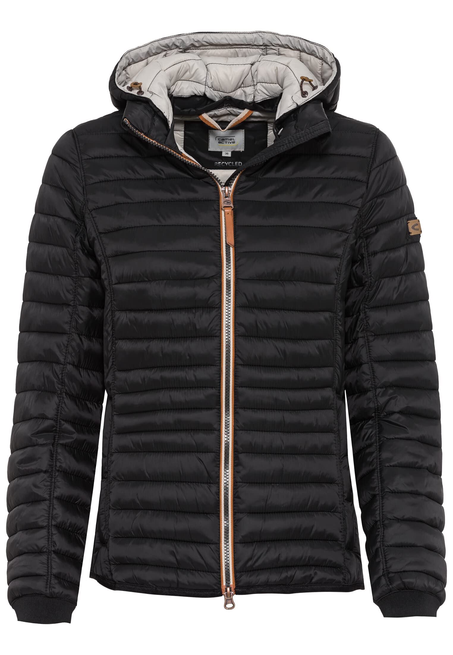 camel active Women's Lightweight Quilted Jacket with Detachable Hood, Black, 38