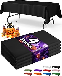 Niuara Black Plastic Table Cloth Disposable, 4 Pack, 54 x 108 in | Rectangle, 6 ft Tables, Party Holiday Gathering