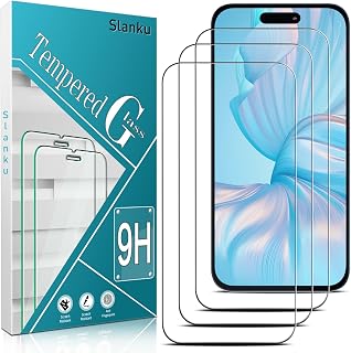 Slanku 3Pack Screen Protector for iPhone 15 Pro Tempered Glass, 9H Hardness