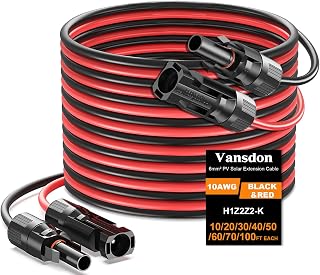 Vansdon 2x60 Feet Solar Panel Extension Cable, 10AWG Solar Cable, Solar Panel Cable with Female and Male Waterproof Connectors for RV, Photovoltaic Systems (60FT Red + 60FT Black)