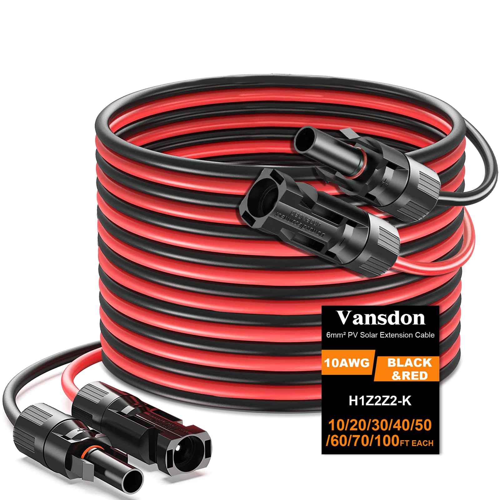 Vansdon 2x50 Feet Solar Panel Extension Cable, 10AWG Solar Cable, Solar Panel Ca