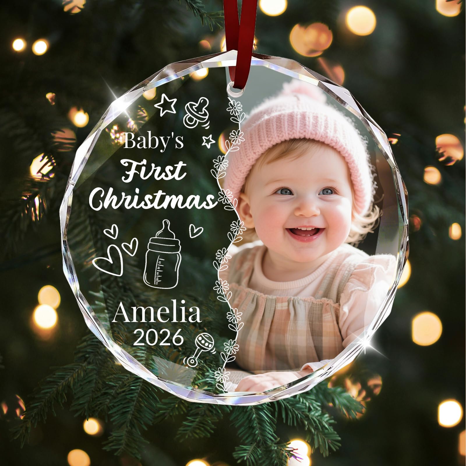 Personalized Baby's First Christmas Ornament 2026, Photo Christmas Ornament