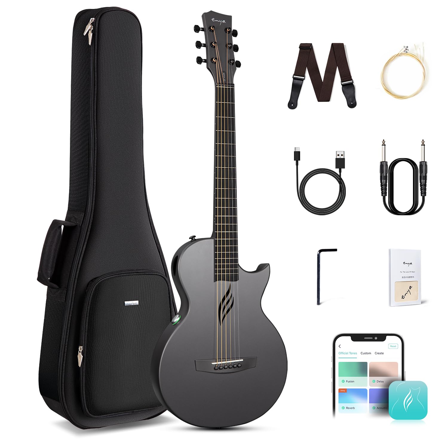 Enya NOVA GO SP1 Carbon Fiber 35-Inch Smart Acoustic-Electric Travel Guitar | Ac