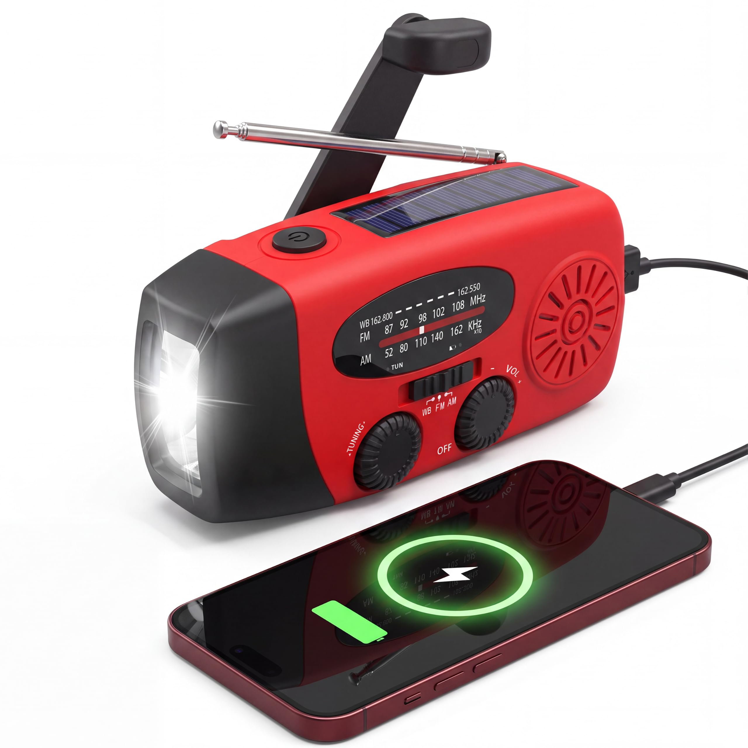 RunningSnail Hand Crank Radio with Flashlight, NOAA/AM/FM Emergency Radio | 2000