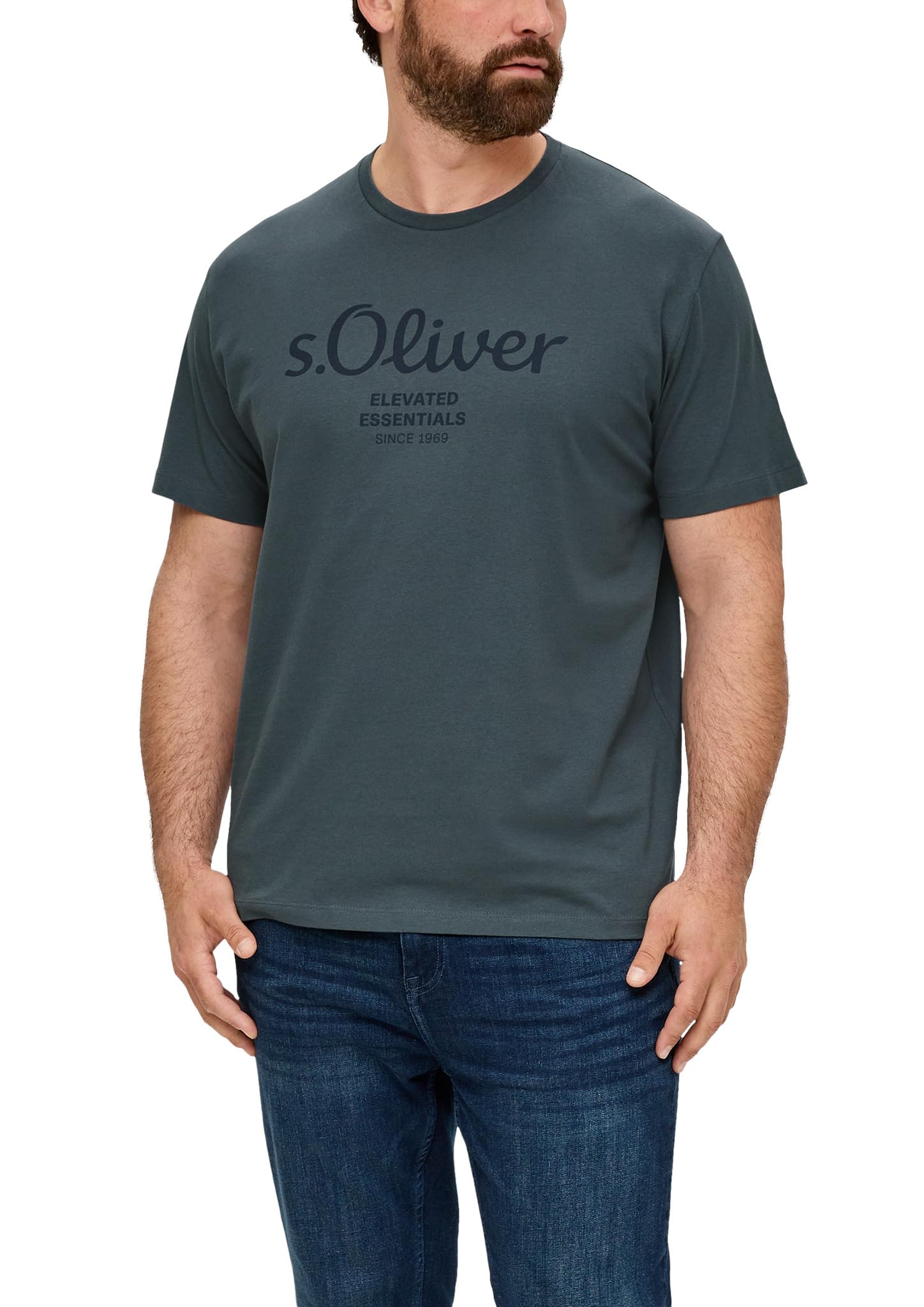 s.Oliver Men's T-Shirt - Cotton with Logo Print