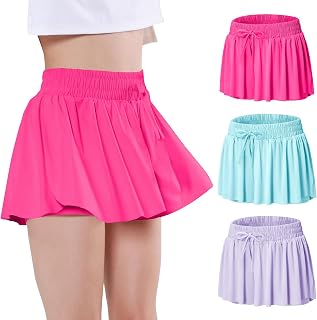 EXARUS Girls Butterfly Shorts Fluid Dance Athletic Skirt Cheer Skorts Teen Flutter Tween Preppy Clothes Children