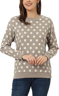 Women Winter Autumn Casual Pullover Crew Neck Long Sleeve Polka Dot Sweatshirt Sweater
