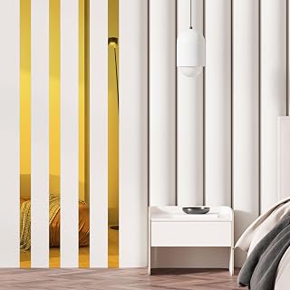 Generic 30pcs Stripes Mirror Stickers 1.57" x 11.8" Mirror Wall Stickers Self Adhesive Acrylic Wall Decals Peel and Stick Mirror Strips Removable for Home Art Wall Decor (Gold)
