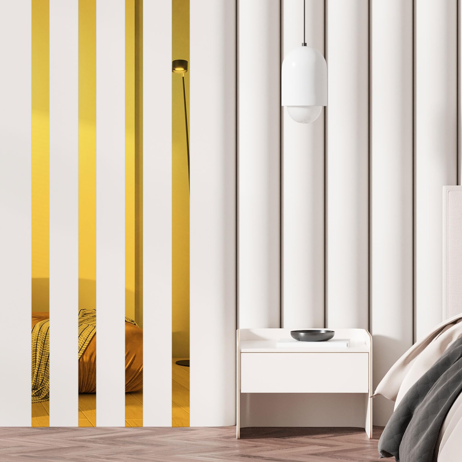 Generic 30pcs Stripes Mirror Stickers 1.57" x 11.8" Mirror Wall Stickers Self Ad