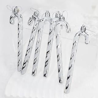 6 Pack Christmas Decorations Plastic Hanging Ornaments, Small Shiny Gold Silver Red Ornaments for Christmas Tree, Party, Home and Stocking (Silver)