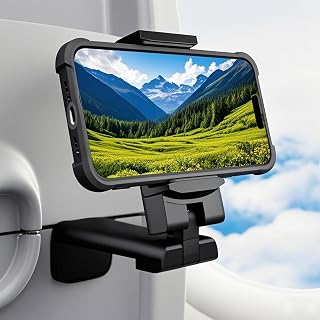 Airplane Travel Essentials Phone Holder 360 Degree Rotation Universal Hands Phone Mount - Multi-Angle Foldable Stand for Travel, Office, and Gym (Black)