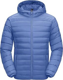 MAGCOMSEN Men's Lightweight Puffer Jacket Hooded Warm Winter Coat Quilted Lined Water-Resistant Full Zip Bubble Jackets