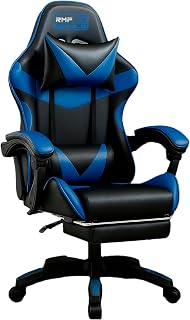 RMF Professional Ergonomic Reclining Gaming Chair, Comfortable and Relaxing Gaming Chair with Footrest – Gamer Chair with Swivel Wheels, Adjustable Height Blue/Black