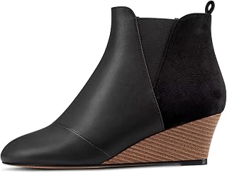 HDEUOLM Women's Half Wedge Esparto Heel Round Toe Ankle Boots Slip-on Wedding Cute 5 CM Heels Shoes