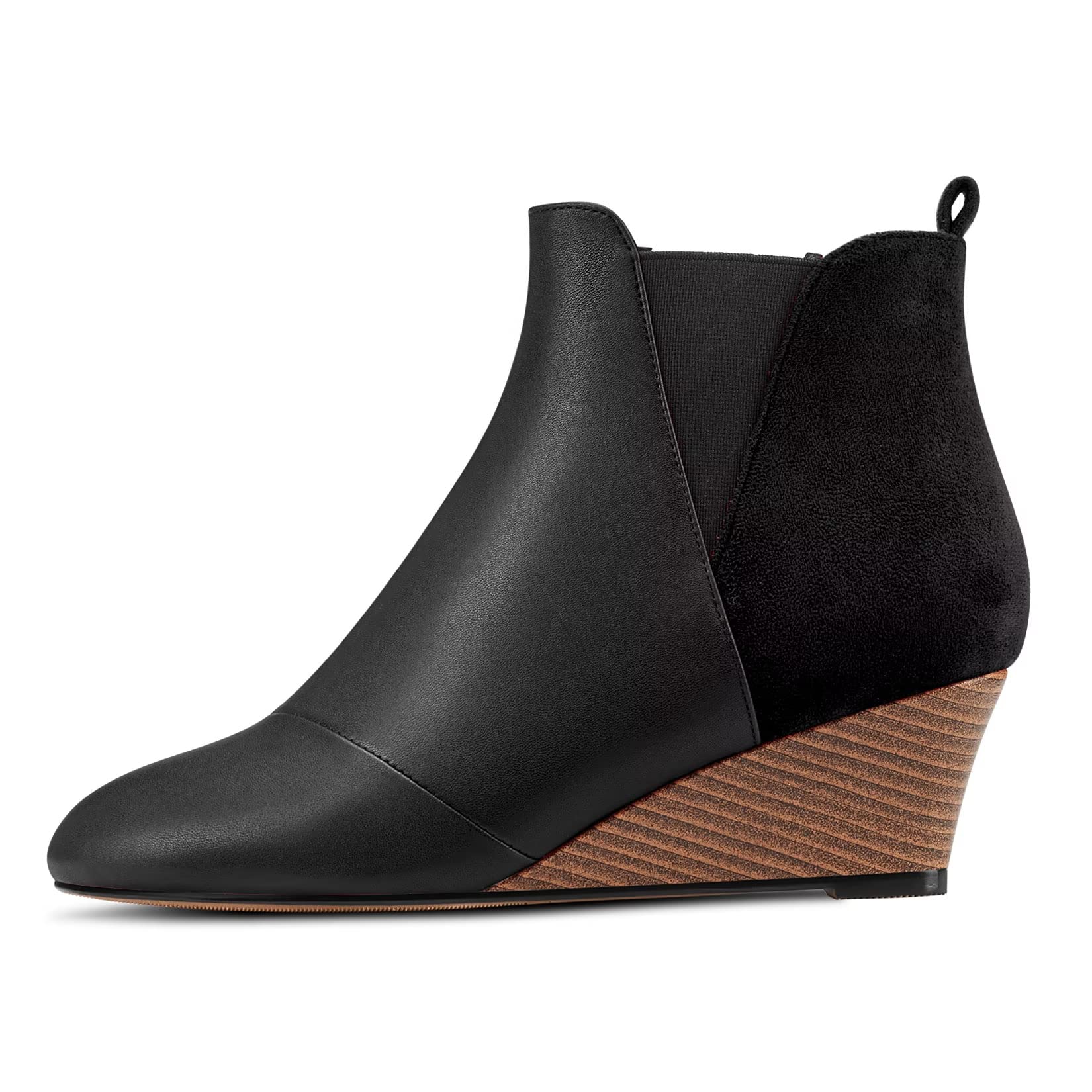 HDEUOLM Women's Half Wedge Esparto Heel Round Toe Ankle Boots Slip-on Wedding Cu