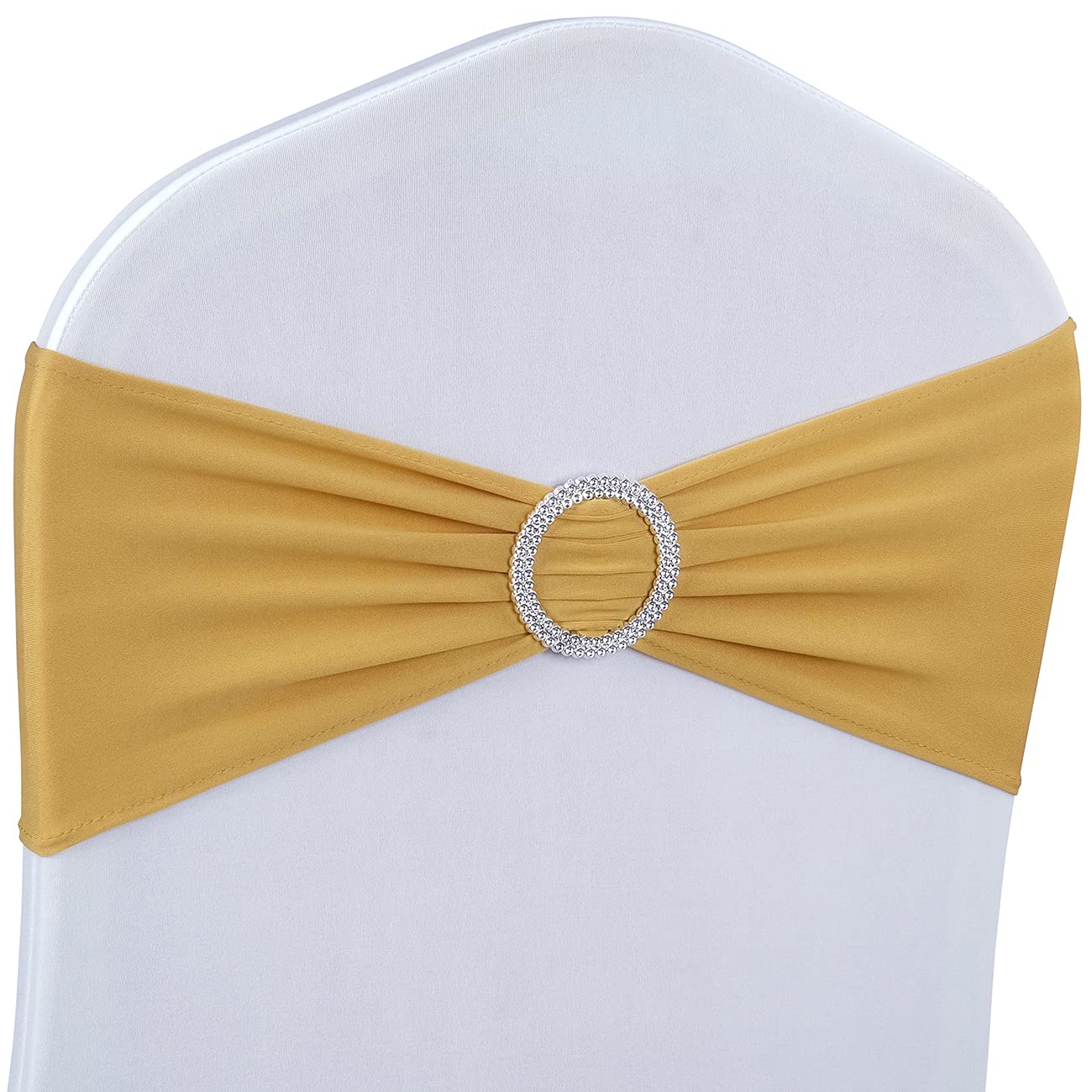 Babenest 50PCS Spandex Chair Sashes Bows with Buckle for Wedding Deco, Gold | 13