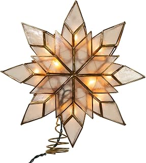 Kurt Adler UL 10L Capiz Clear Star Treetop | Capiz Star Lighted Tree Topper, Iridescent Ivory & Gold, UL Listed, Eight Point Faceted Design