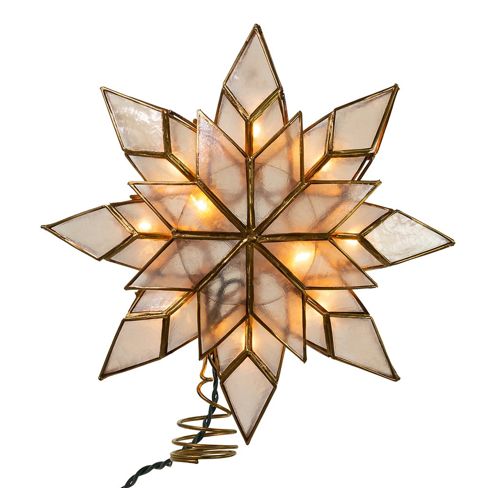 Kurt Adler UL 10L Capiz Clear Star Treetop | Capiz Star Lighted Tree Topper, Iri