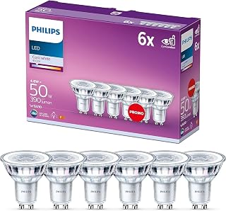 PHILIPS Classic Spotlight LED Bulb, GU10, Pack of 6 | Cool White Ambiance Light, Long Life, 50W, 4000k, 390lm, Energy Efficient, Bluetooth App Control, Smart Home