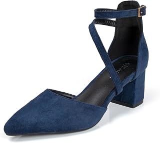 Strappy Ankle Strap Sandal Heels for Women Pointed Toe Women Block Chunky Heel D'Orsay Pumps Party Dress Sandals Shoes