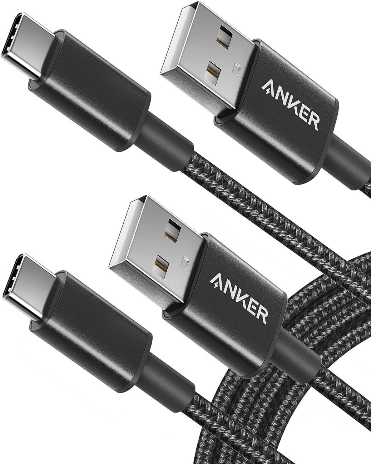 Anker USB-C/USB-A Cable [Pack of 2] 1.8 m Nylon Type C Charging Cable for Samsun