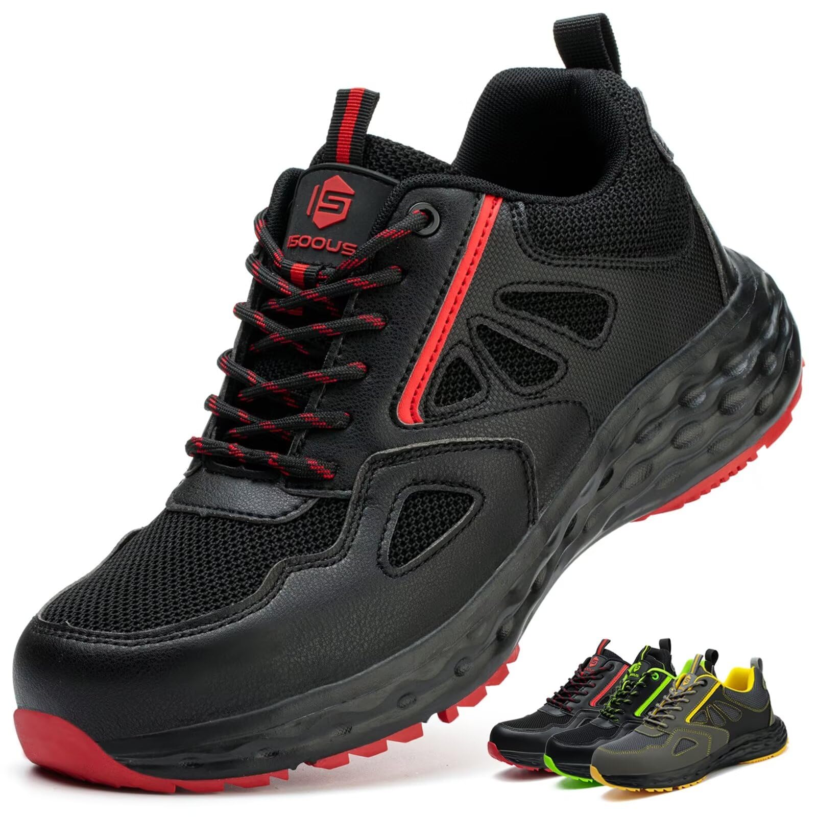 ISOOUS Work Shoes Men's Safety Shoes Women Lightweight Plastic Cap Breathable No