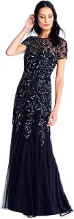 Adrianna Papell Floral Beaded Godet Short Sleeve Dress for Women