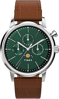 Timex Marlin 40mm Men's Watch Quick Release Two Piece Brown Leather Strap Green Dial Stainless Steel Case TW2W51000