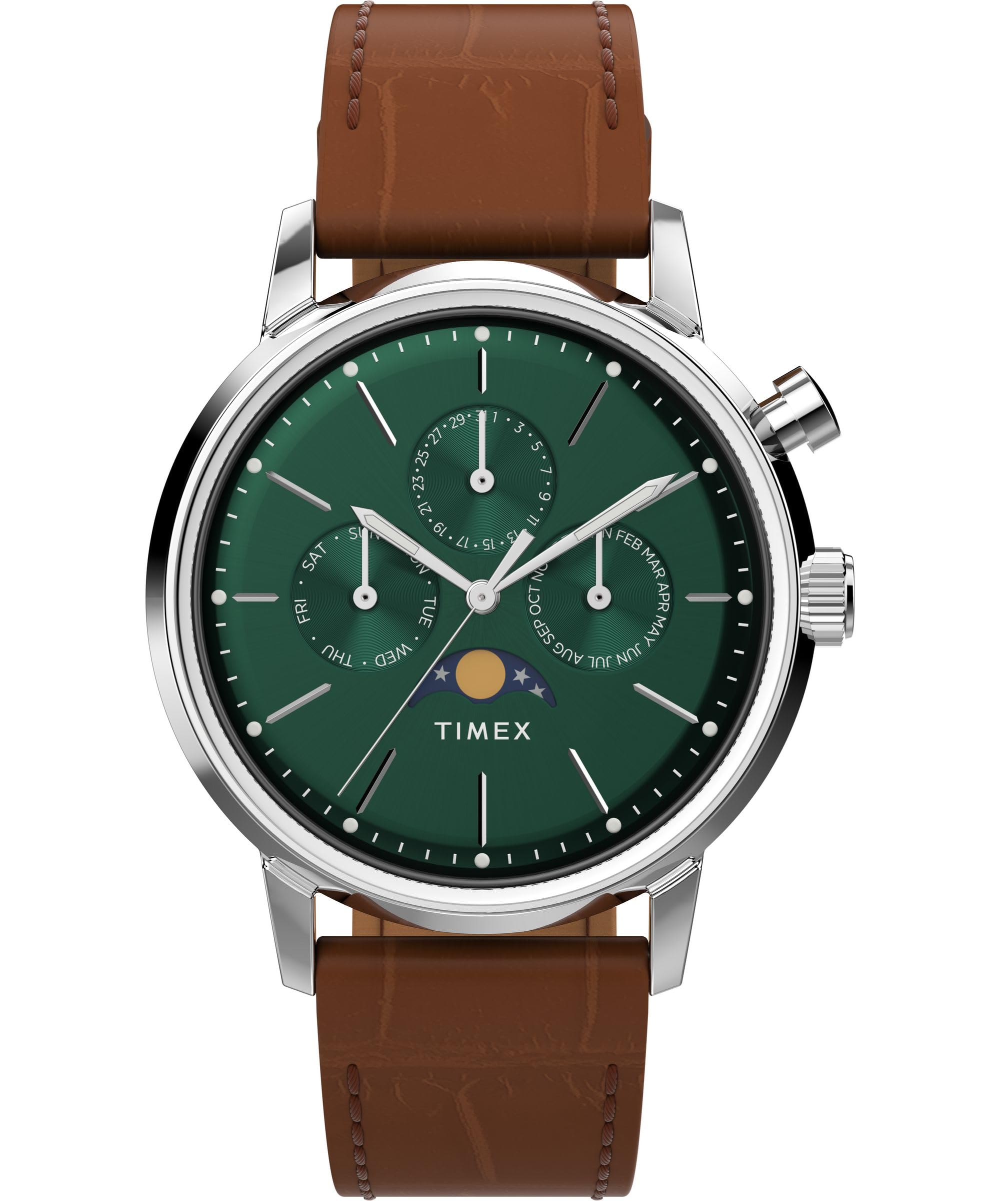 Timex Marlin 40mm Men's Watch Quick Release Two Piece Brown Leather Strap Green 