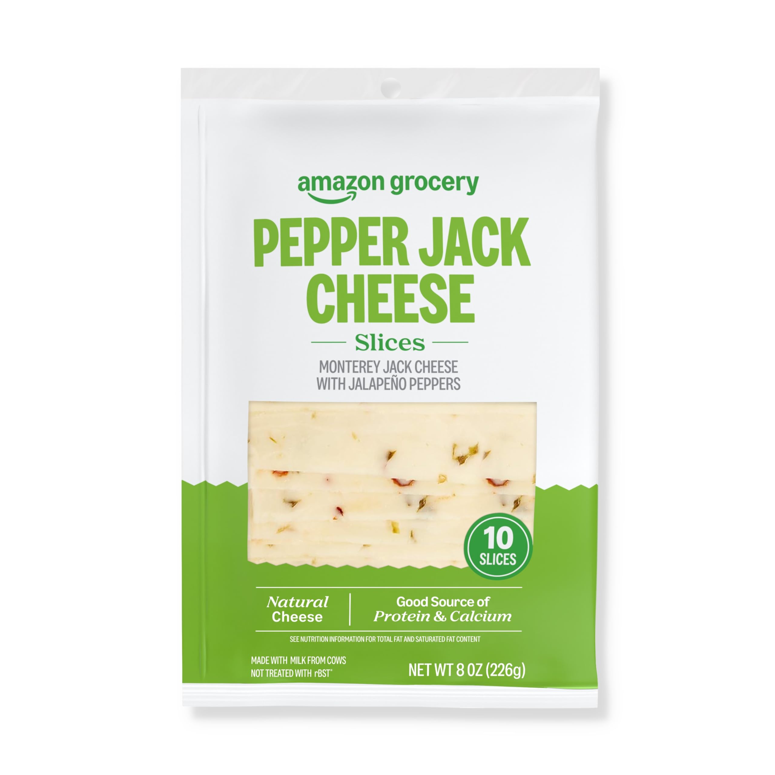 Amazon Grocery, Pepper Jack Cheese, 8 Oz, 10 Slices