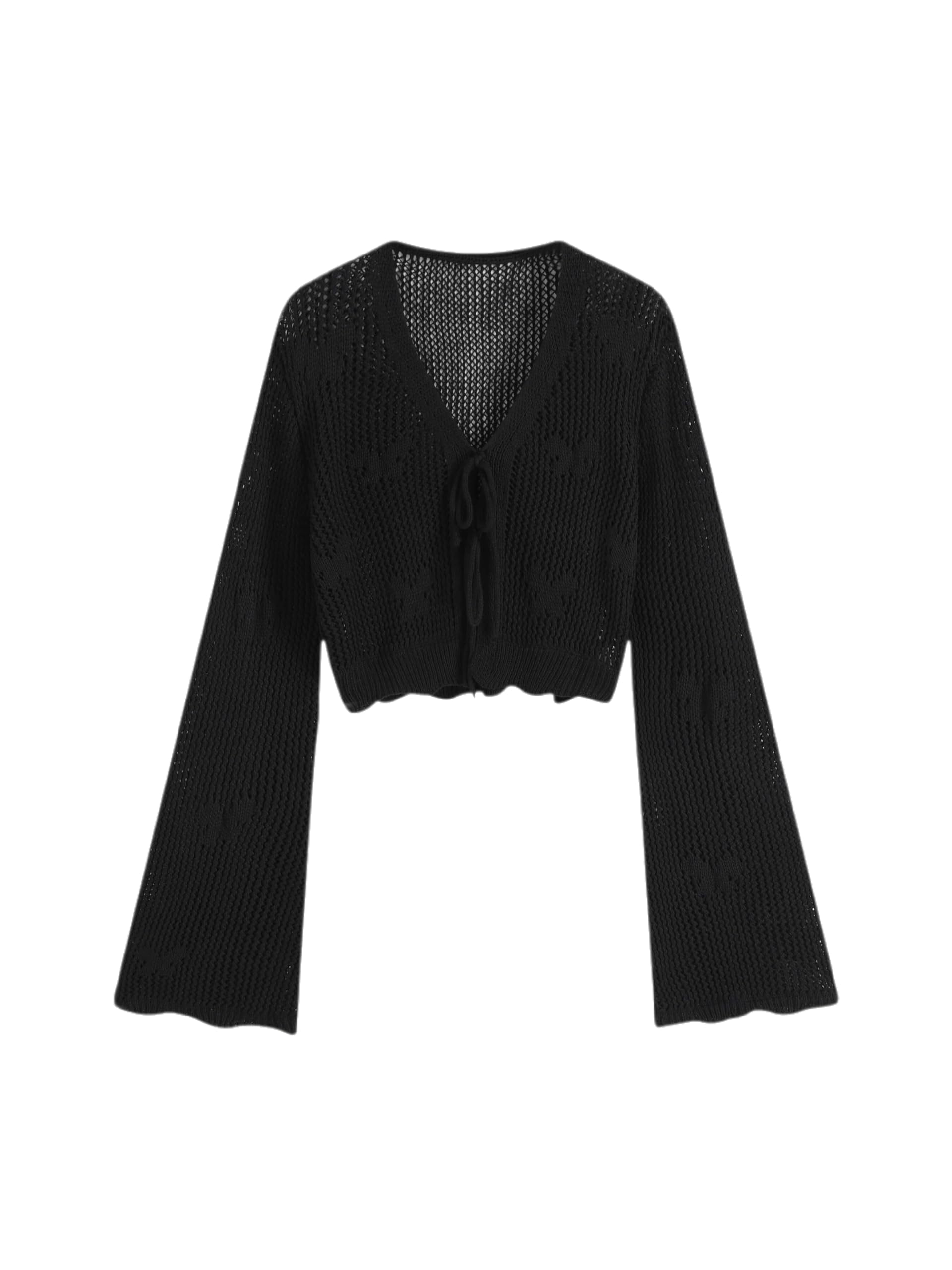 CIDER Cardigan annodato in maglia traforata tinta unita