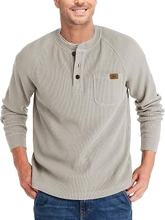 ZITY Men's Waffle Henley Long Sleeve Shirts with Pocket