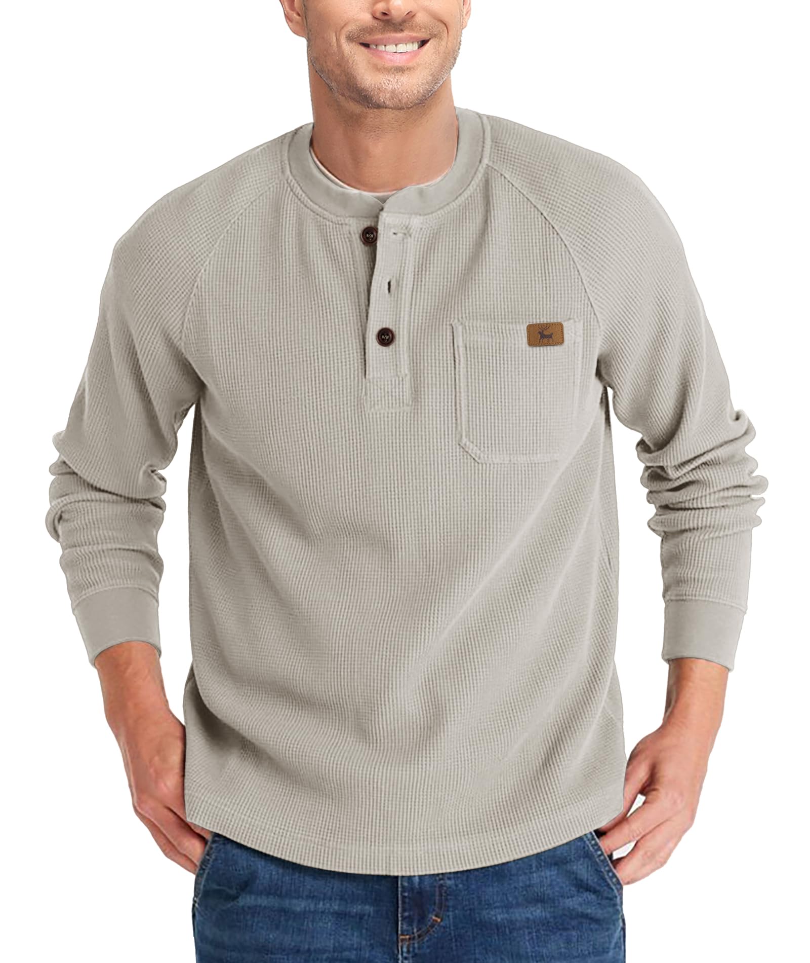 ZITY Men's Waffle Henley Long Sleeve Shirts with Pocket