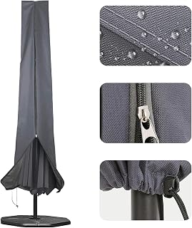 RICHIE Garden Parasol Cover for Garden Umbrella Covers Fit 2.5 to 4m Diameter Parasols 190x25x50cm Waterproof 600D Oxford PVC Coating with Heavy-duty Zip and Adjustable Drawstring Cord at Bottom, Grey