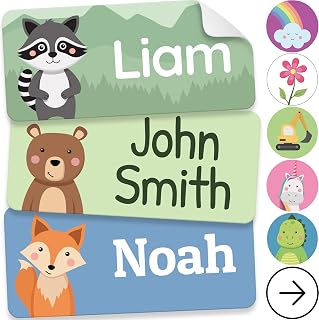 melu kids® Name Labels for Clothes & Items (50, Blue) No-Iron Labels, Personalised and Washable Clothing Kids Name Stickers, Stick on Tags School, Care Homes