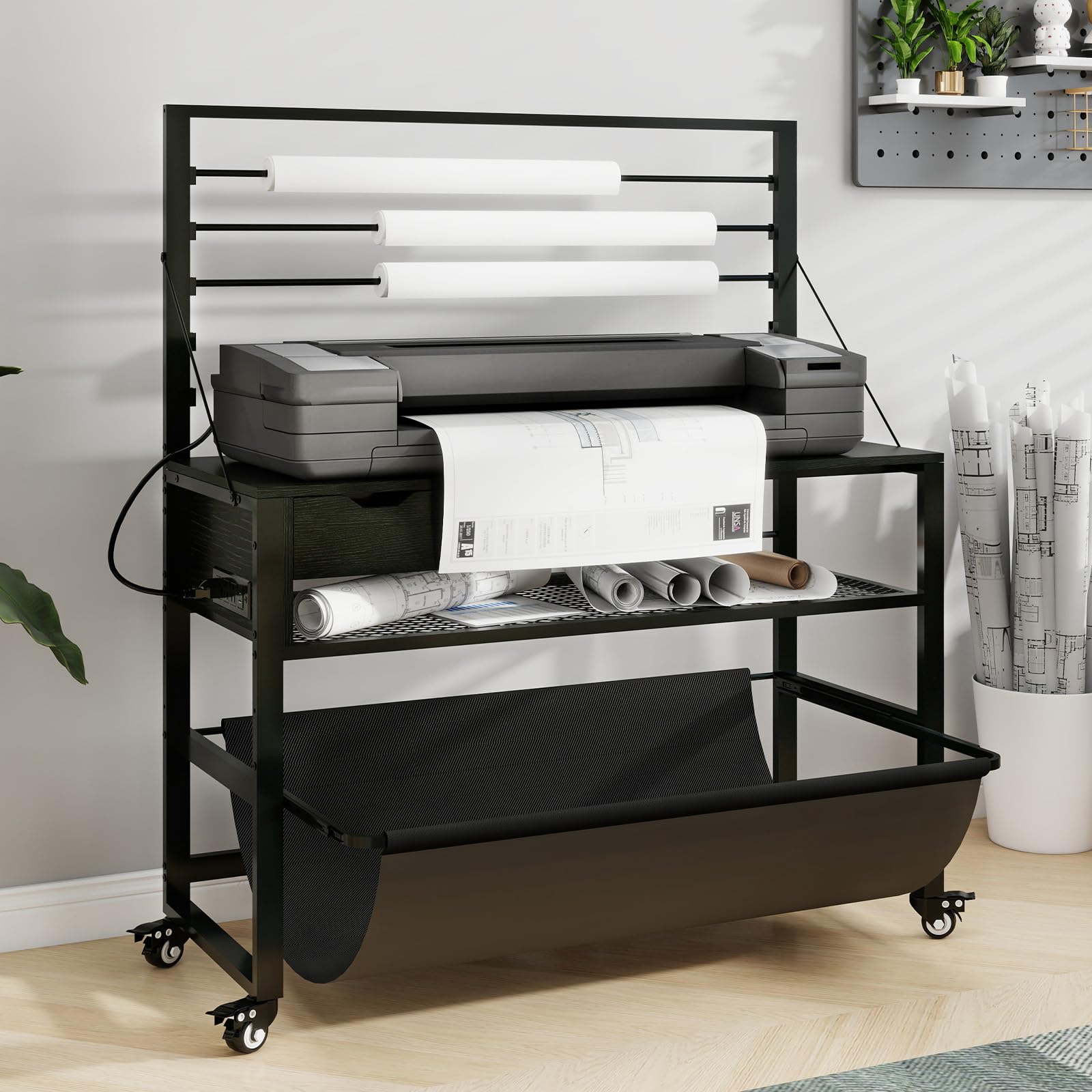 Natwind Wide Format Printer Stand, Plotter Workbench Table,Black | With Pull-out