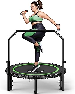 BCAN BT2 450/550LBS Foldable Mini Trampoline, 40"/48" Fitness Trampoline with Adjustable Handle Bar, Safety Pad/Bungee Cords, Stable & Quiet Exercise Rebounder for Adults Indoor/Garden Workout