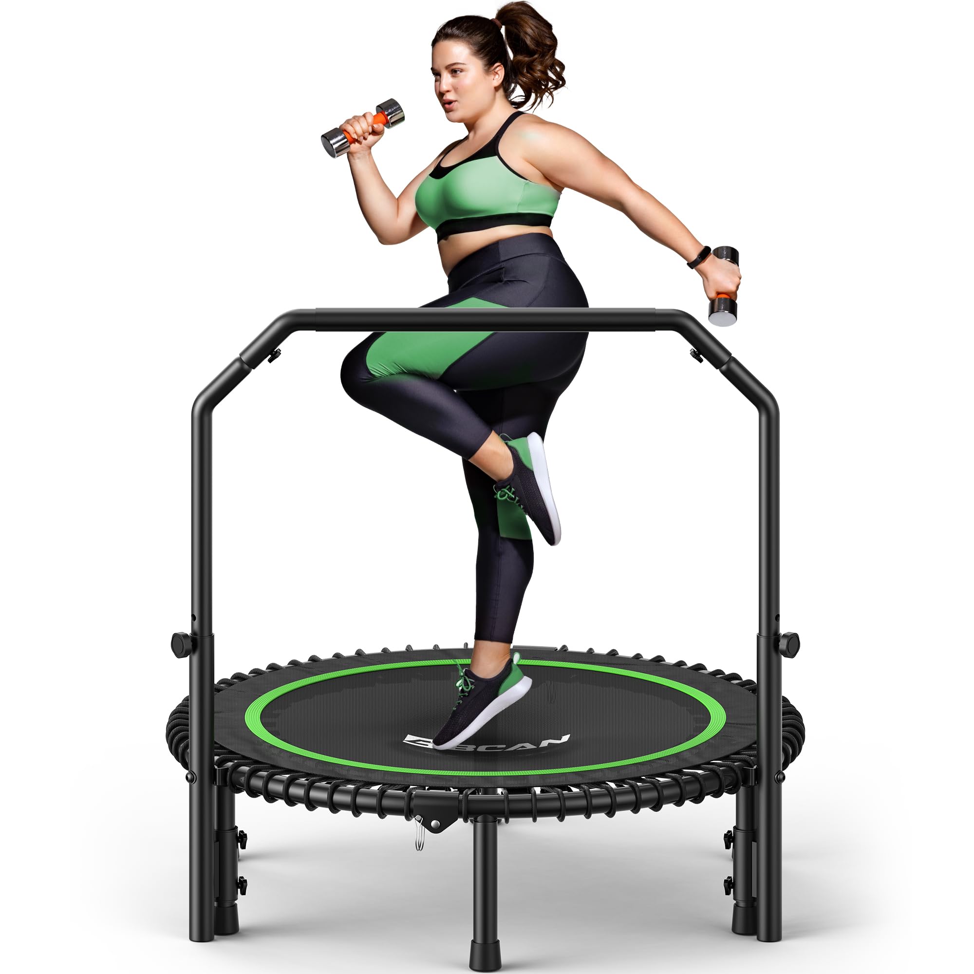 BCAN BT2 450/550LBS Foldable Mini Trampoline, 40"/48" Fitness Trampoline with Ad