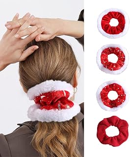 4pcs Women Hair Scrunchie Fashion Hair Tie Elastic Bracelet Ponytail Holder Hair Accessories Christmas Red-1