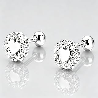 Women Gold Heart Cartilage Earrings Exquisite Cubic Zirconia Spiral Back Flat Earrings 14K Gold Plated Hypoallergenic Tiny Pierced Jewelry Fashion Heart Shape Jewelry, Metal, Cubic Zirconia