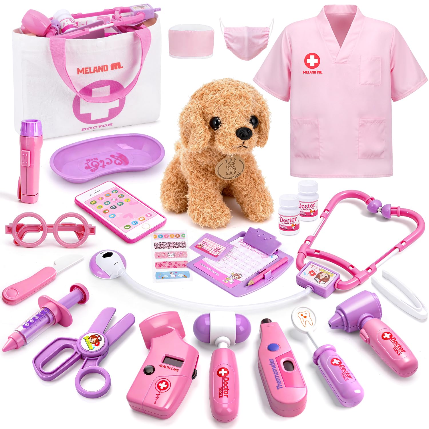 Meland Doctor Kit with Puppy for Girls, Pretend Play Toy Gift for Ages 3–6 | A g