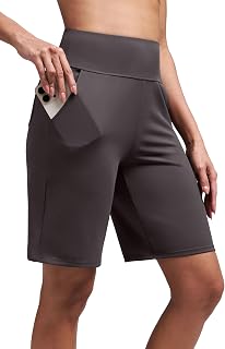Alaroo Women's Bermuda Long Shorts with Pockets High-Waisted Knee Length Biker Athletic Running Yoga Workout Gym