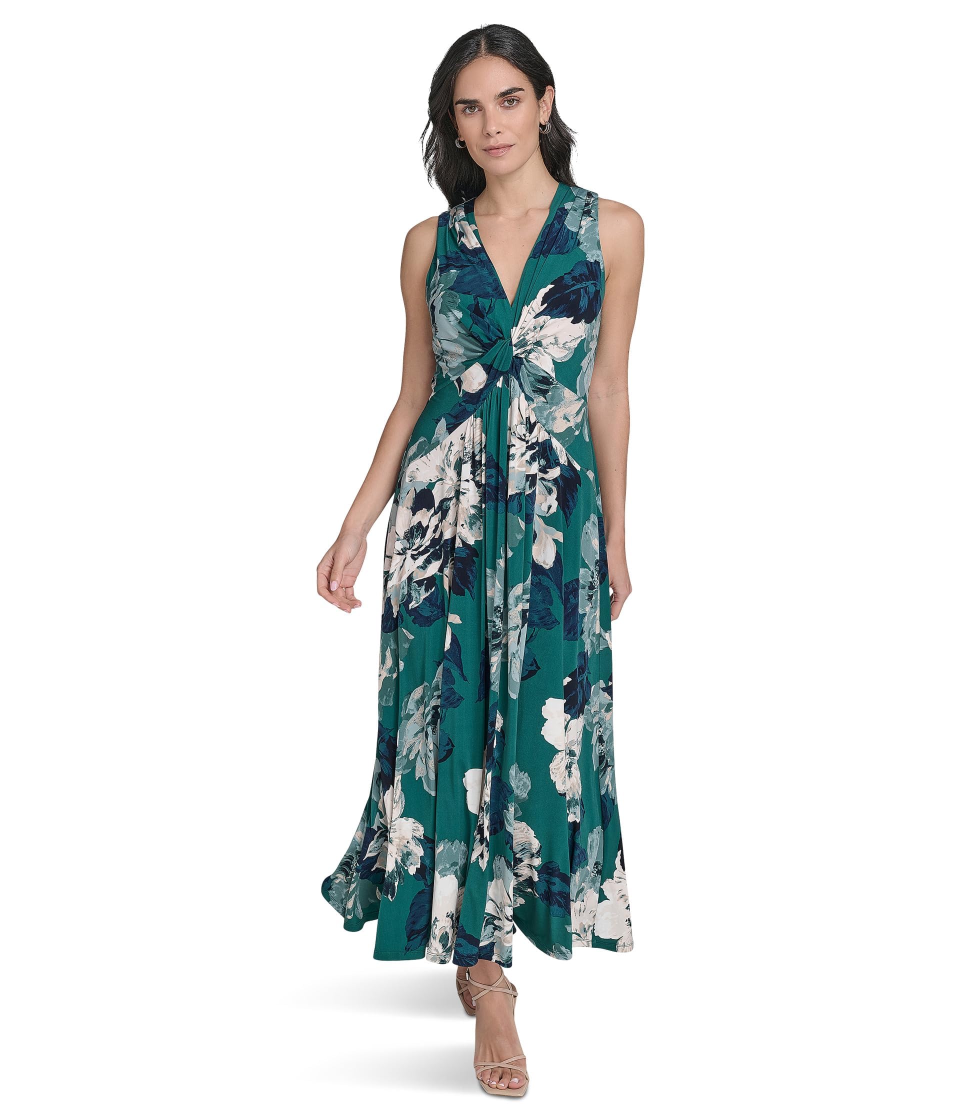 Calvin Klein Women's Sleeveless Knotted V-Neck A-line Maxi Dress