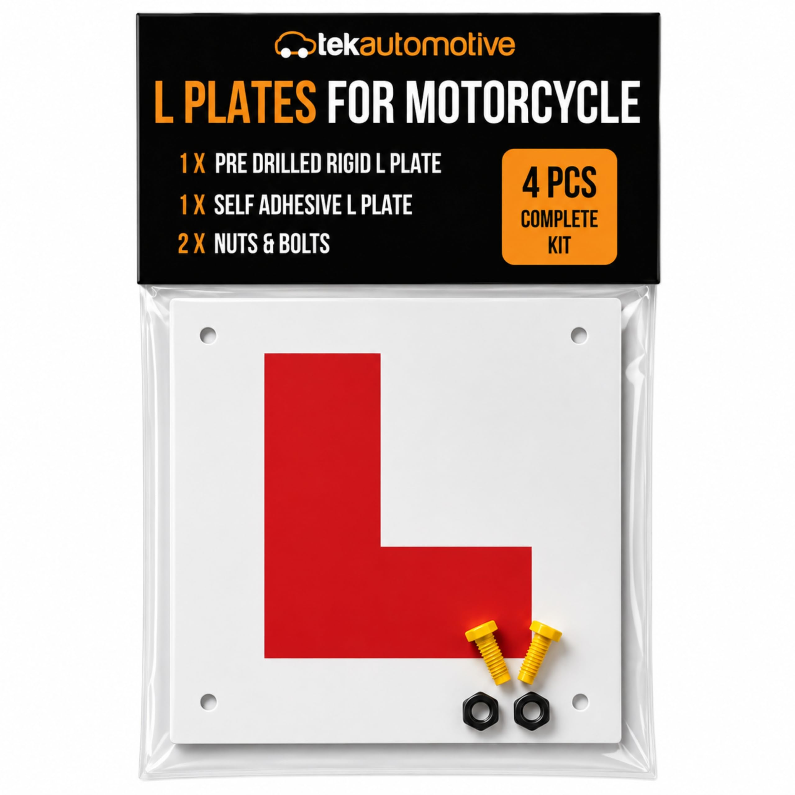 Tek Automotive Motorcycle L Plate Kit – 4 Pcs Motorbike L Plates Set | 1 Rigid R