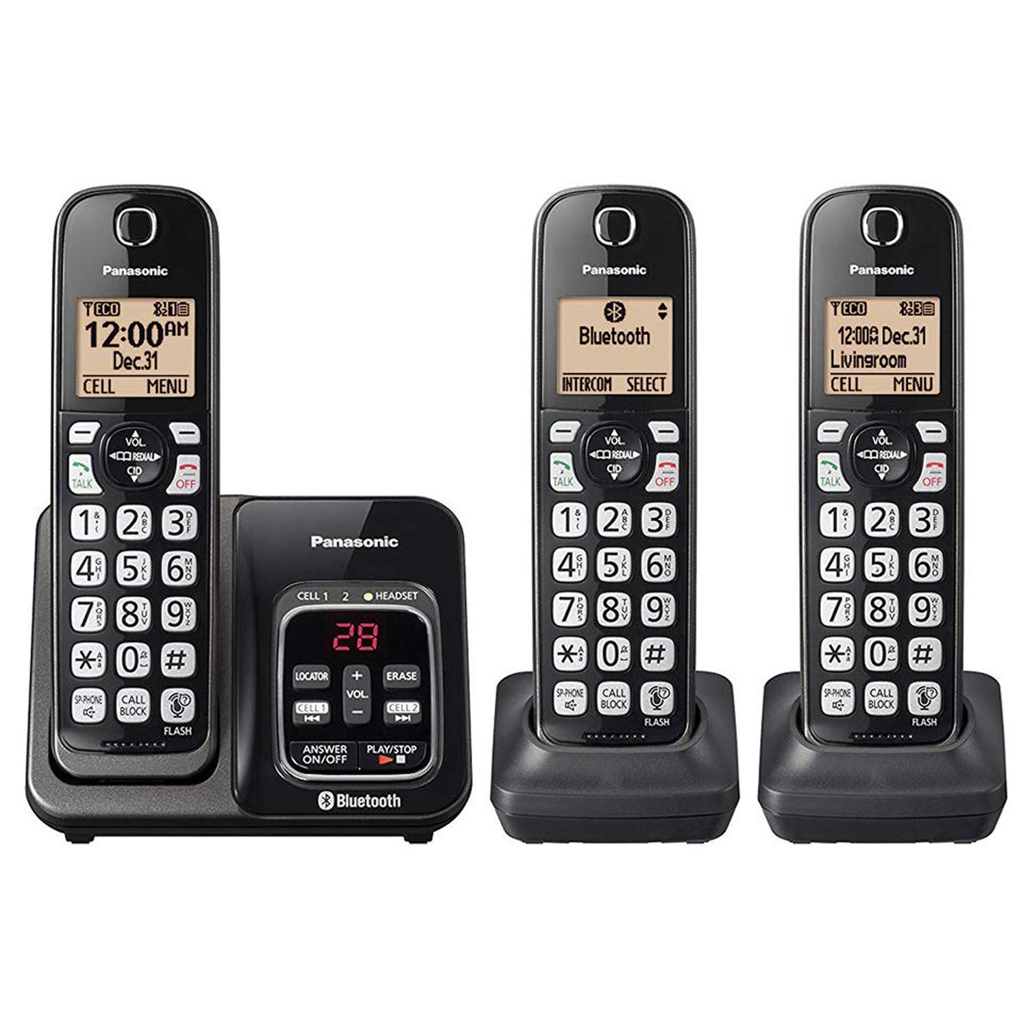 Panasonic KX-TG833SK Link2Cell Bluetooth with Talking Caller ID 3 Handset Cordle