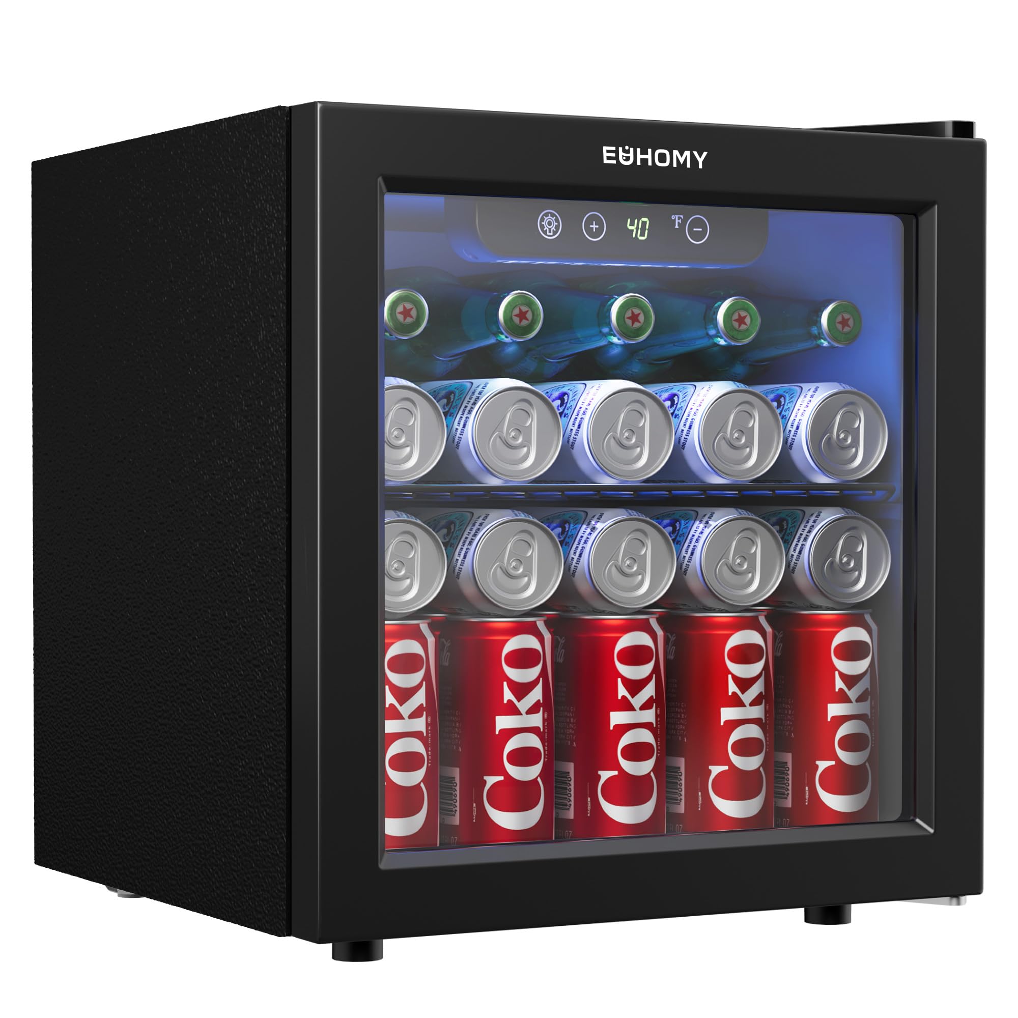 EUHOMY 12 Bottle 48 Can Mini Fridge, Beverage Refrigerator with Glass Door | 1.3