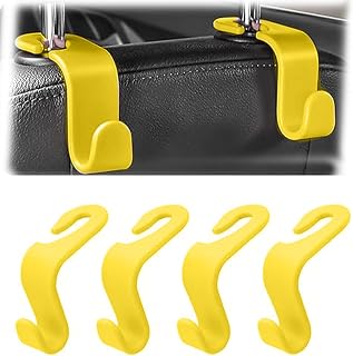 4 Pack Universal Car Seat Headrest Hooks Car Seat Organizer Universal Bag Holder Fits for Vehicles and Cars (Yellow)
