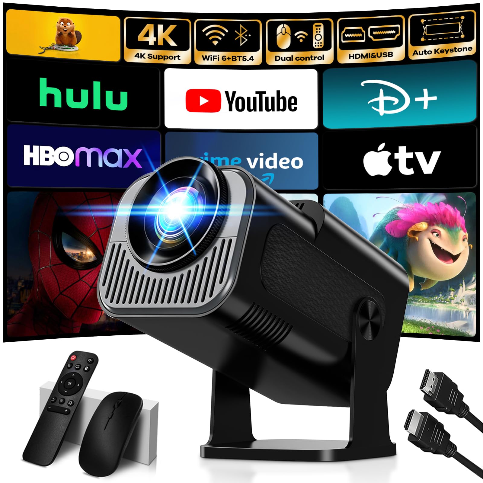 [Built-in Apps & 2026 Upgraded] Mini Projector Support 4K 1080P Auto Keystone 27